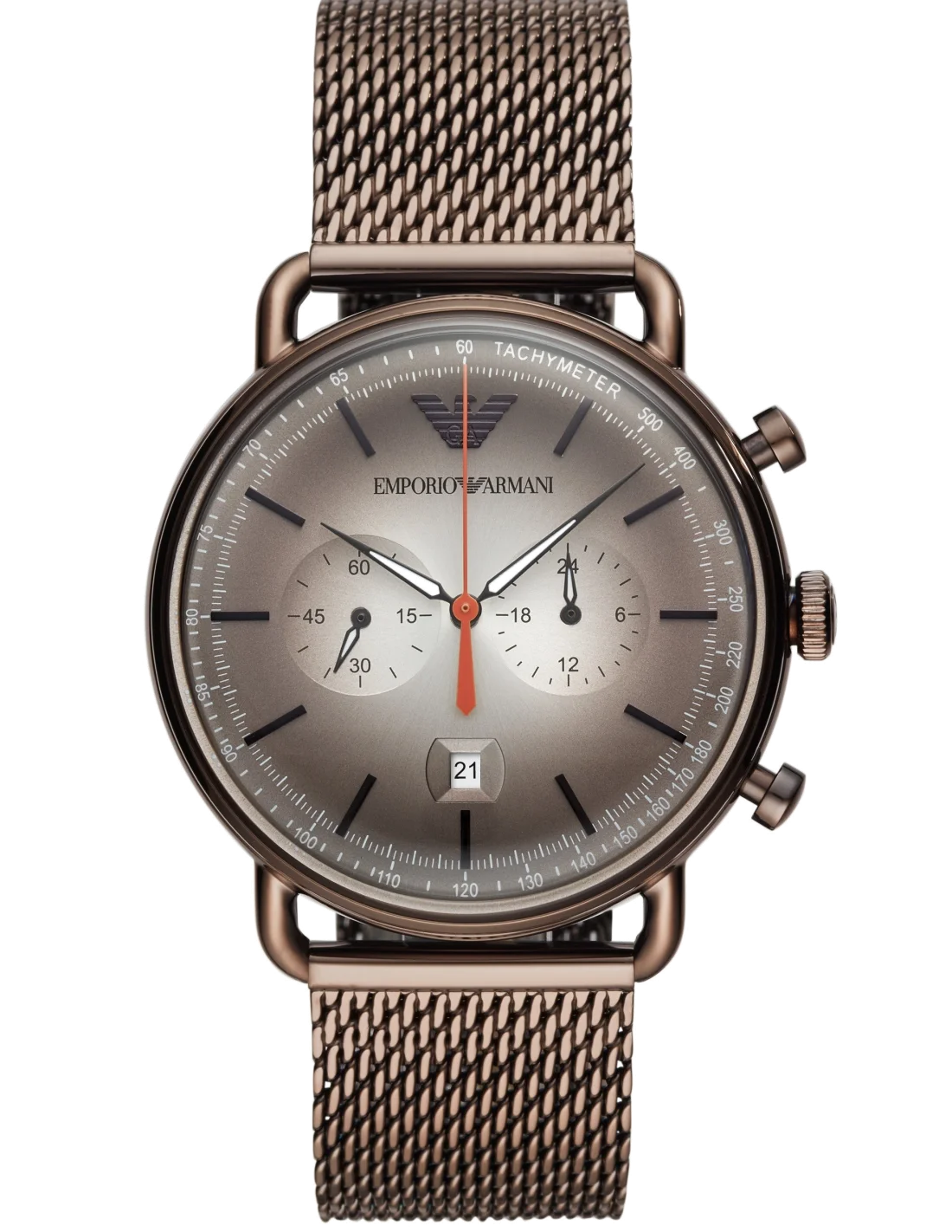 Montre Homme Emporio Armani AR11169 Chronographe Cadran Gris Bracelet Maille Milanaise Marron