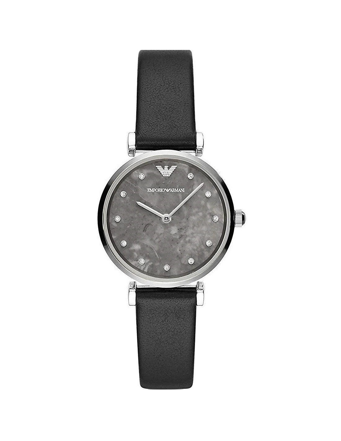 Montre Femme Emporio Armani AR11171 Cadran Gris Cristaux Swarovski Bracelet Cuir Noir