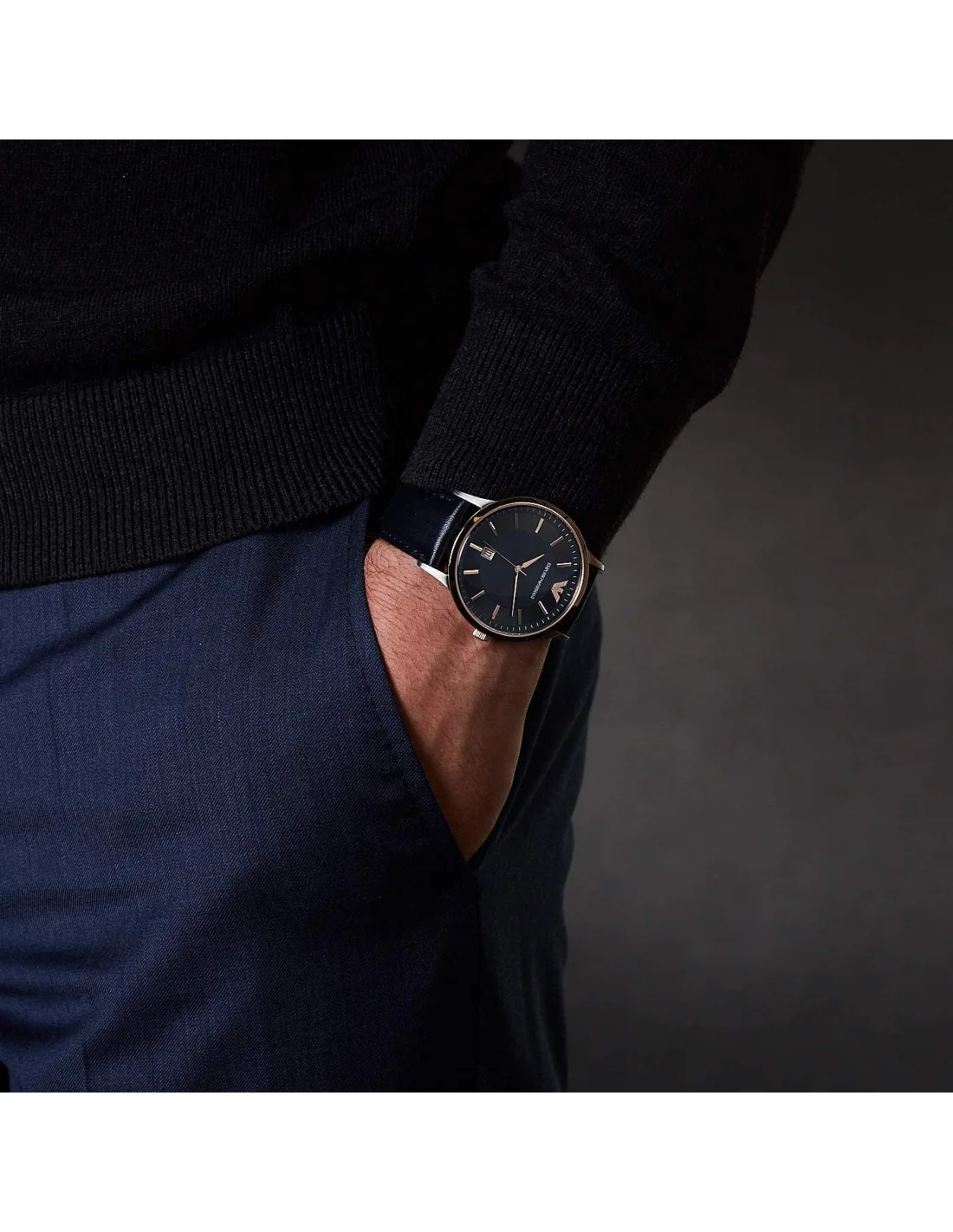 Montre Homme Emporio Armani Renato AR11188 - Cadran bleu, bracelet cuir vue 4