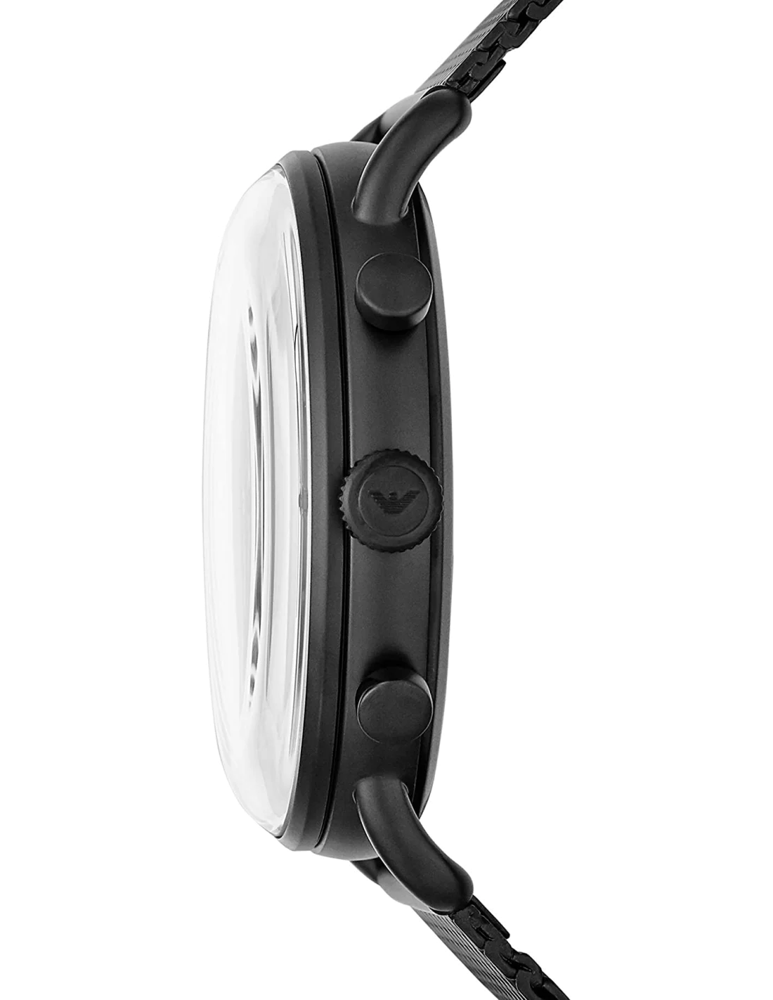 Montre Homme Emporio Armani Aviator AR11201, boîtier et maille milanaise noire, cadran bleu vue 2