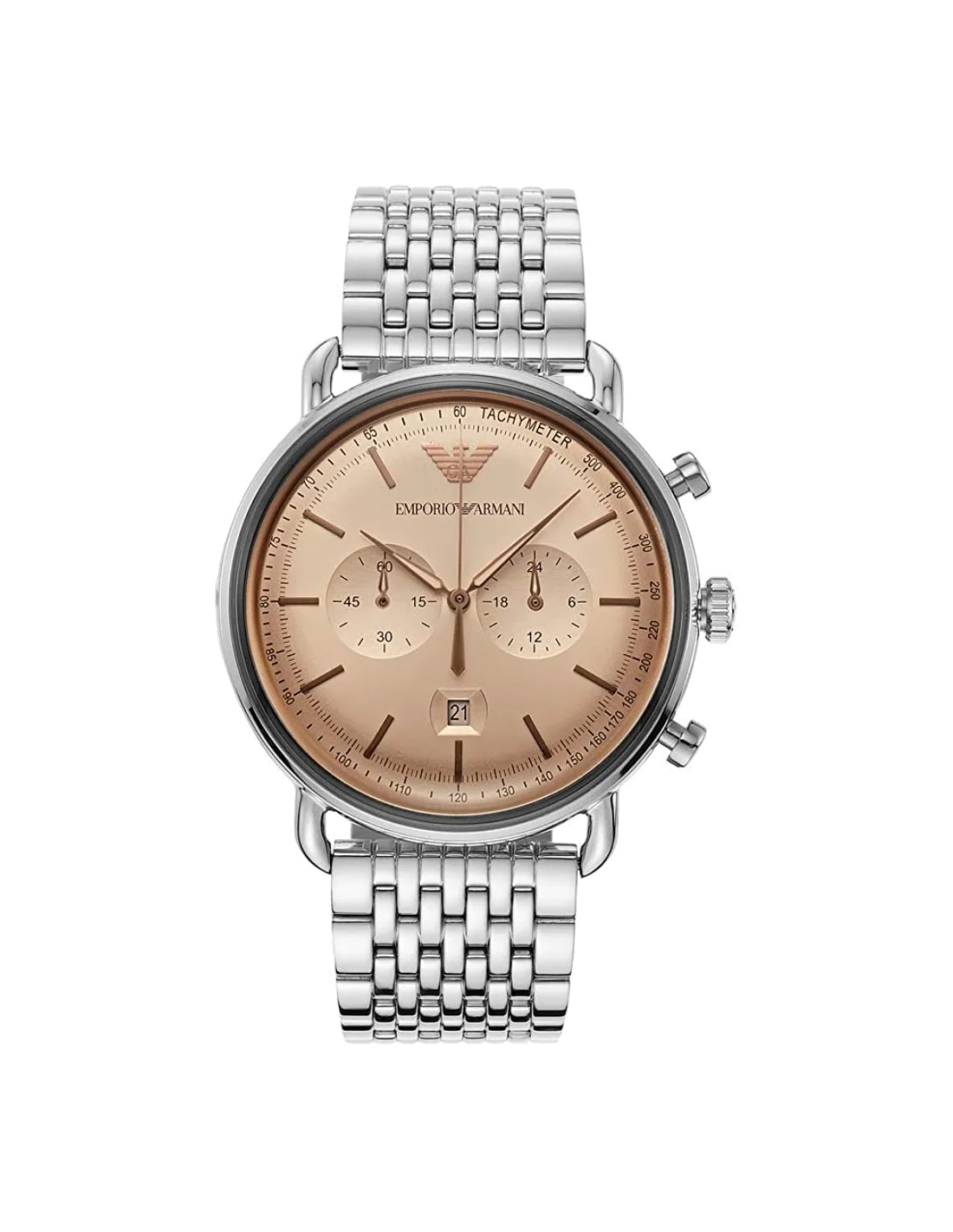 Montre Homme Emporio Armani Aviator AR11239 Cadran Bronze Bracelet Maille Milanaise Argent