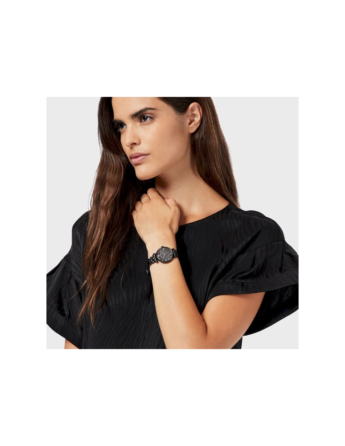 Montre Emporio Armani AR11245 Femme - Cadran et bracelet acier maille milanaise noir vue 4