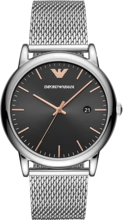 Montre Homme Emporio Armani Luigi AR11272 Cadran Noir Boîtier Argent Bracelet Maille Milanaise