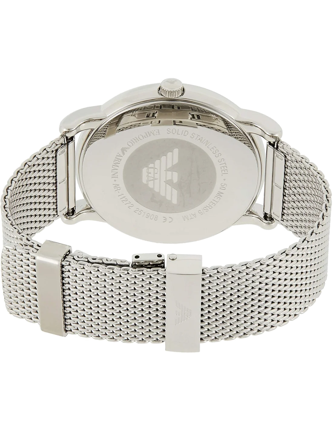 Montre Homme Emporio Armani Luigi AR11272 Cadran Noir Boîtier Argent Bracelet Maille Milanaise vue 3