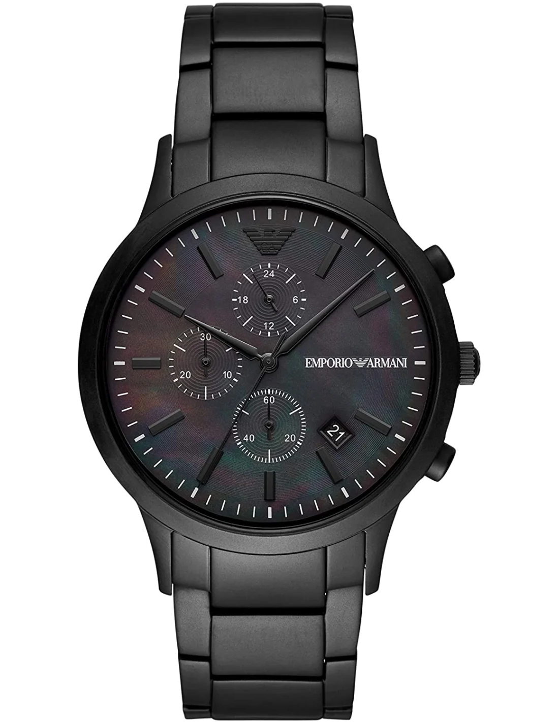 Montre Homme Emporio Armani Renato AR11275 Chronographe, boîtier acier noir, bracelet cuir noir