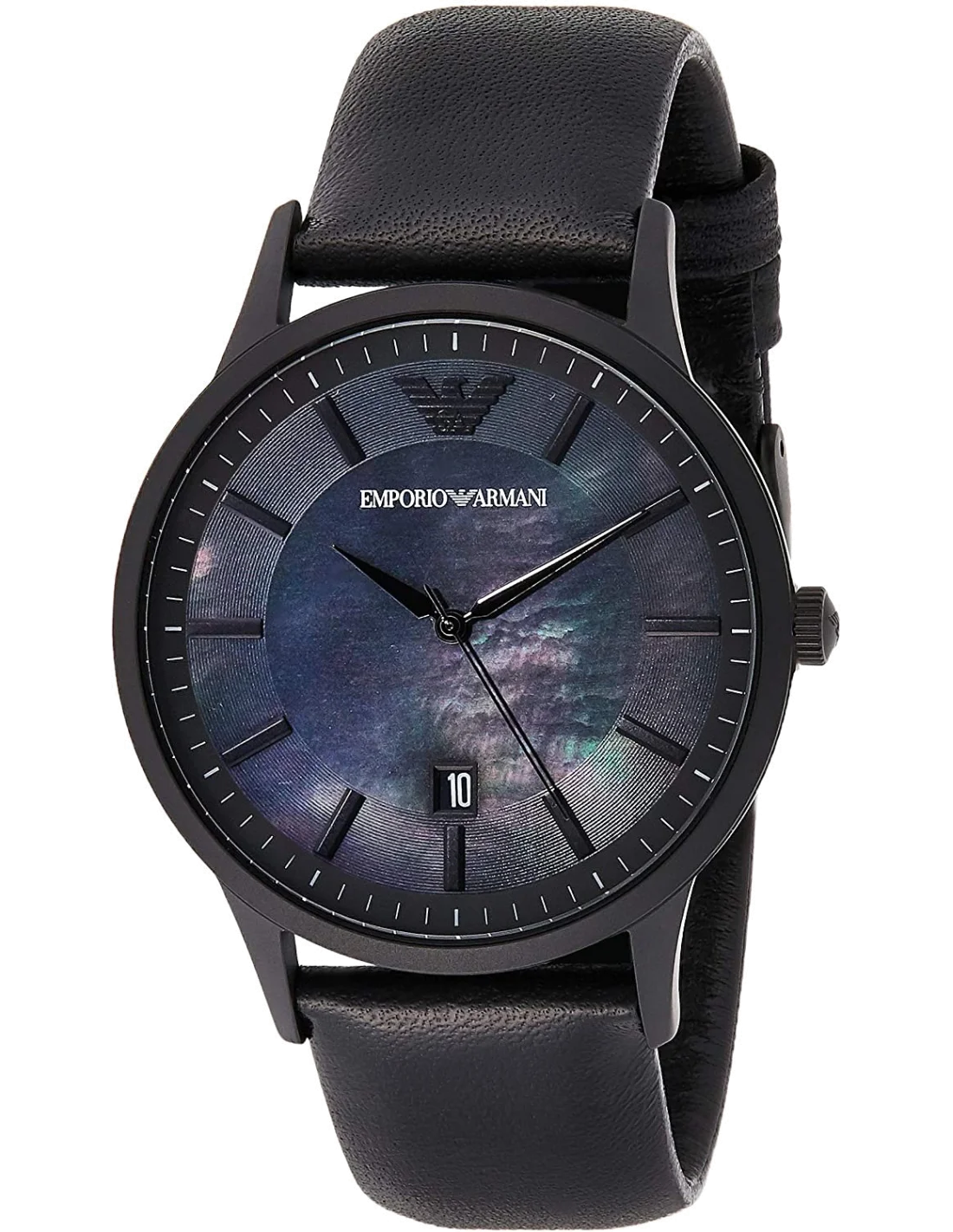 Montre Homme Emporio Armani Renato AR11276 - Cadran Nacre, Boîtier Acier Noir, Bracelet Cuir