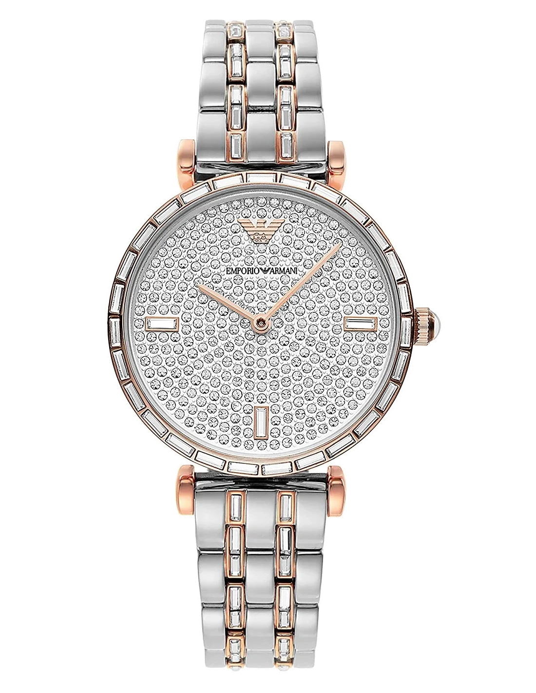 Montre Femme Emporio Armani AR11293 Gianni T-Bar - Boîtier Or Rose, Cadran Argent & Maille Milanaise