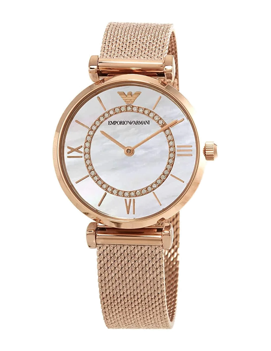 Montre Femme Emporio Armani AR11320 Gianni - Cadran Blanc, Boîtier Or Rose, Bracelet Acier Bleu