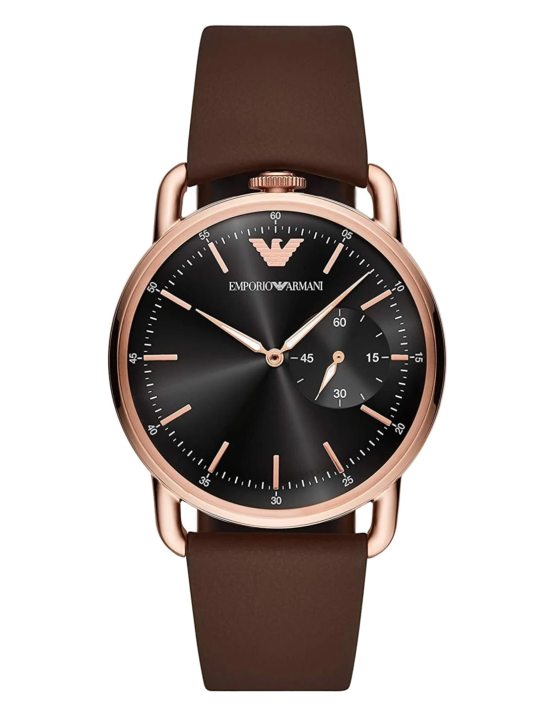 Montre Homme Emporio Armani Aviator AR11337 - Boîtier or rose, cadran noir, bracelet cuir marron