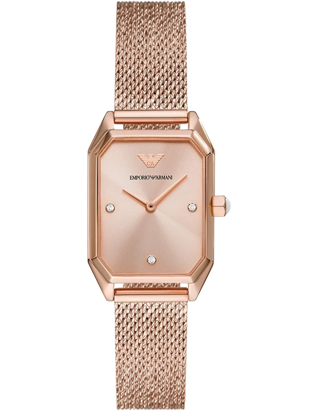 Montre Femme Emporio Armani Gioia AR11347 Boîtier Rectangulaire Or Rose Maille Milanaise