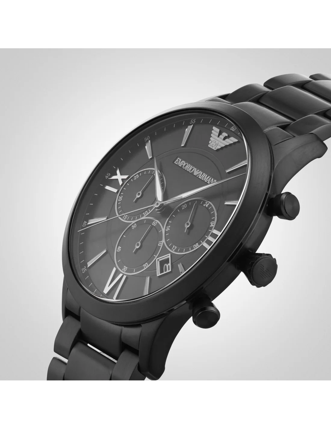 Montre Homme Emporio Armani Luigi AR11349 - Boîtier et bracelet acier noir vue 2