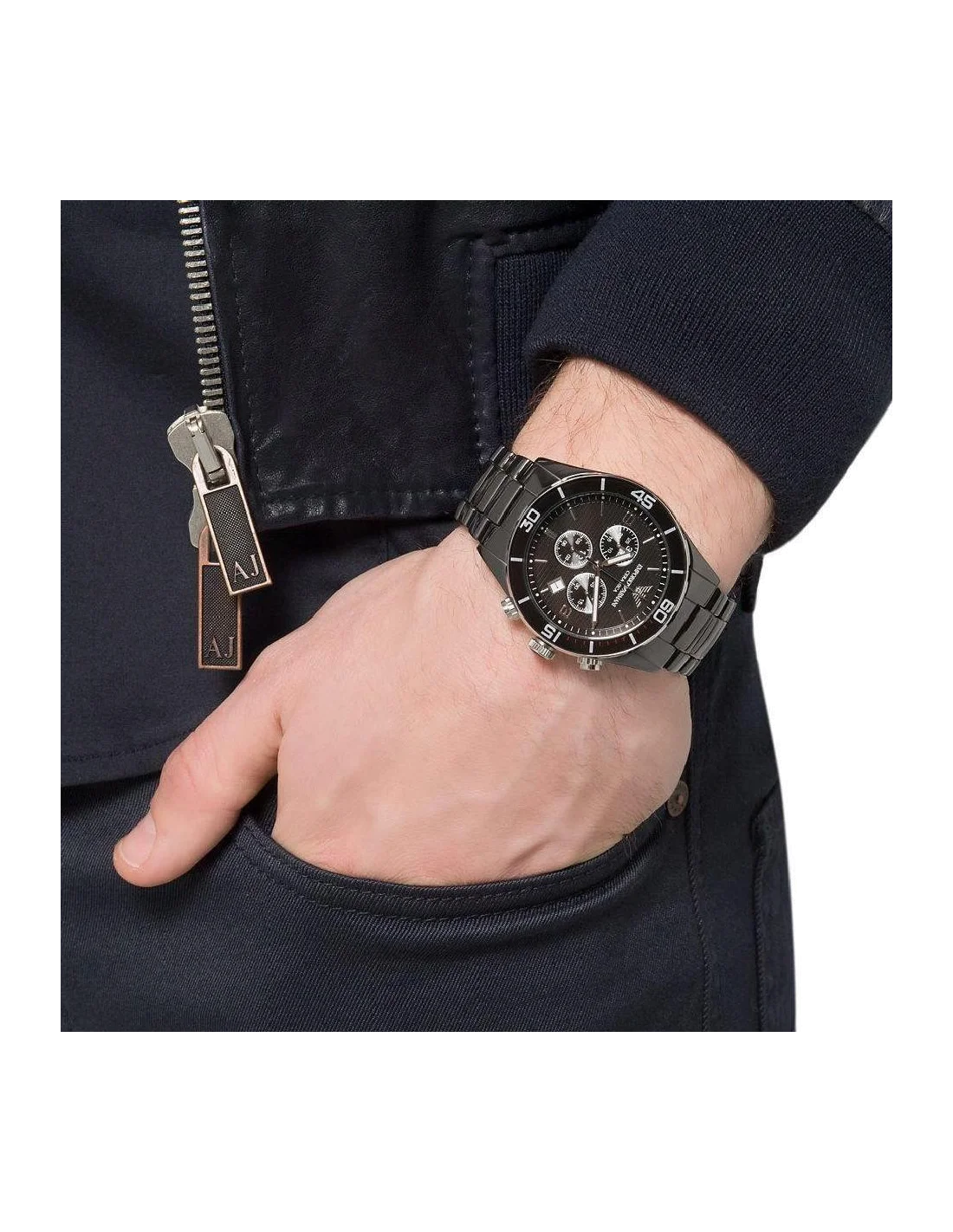 Montre Homme Emporio Armani AR1421 Chronographe Céramique Noire vue 4