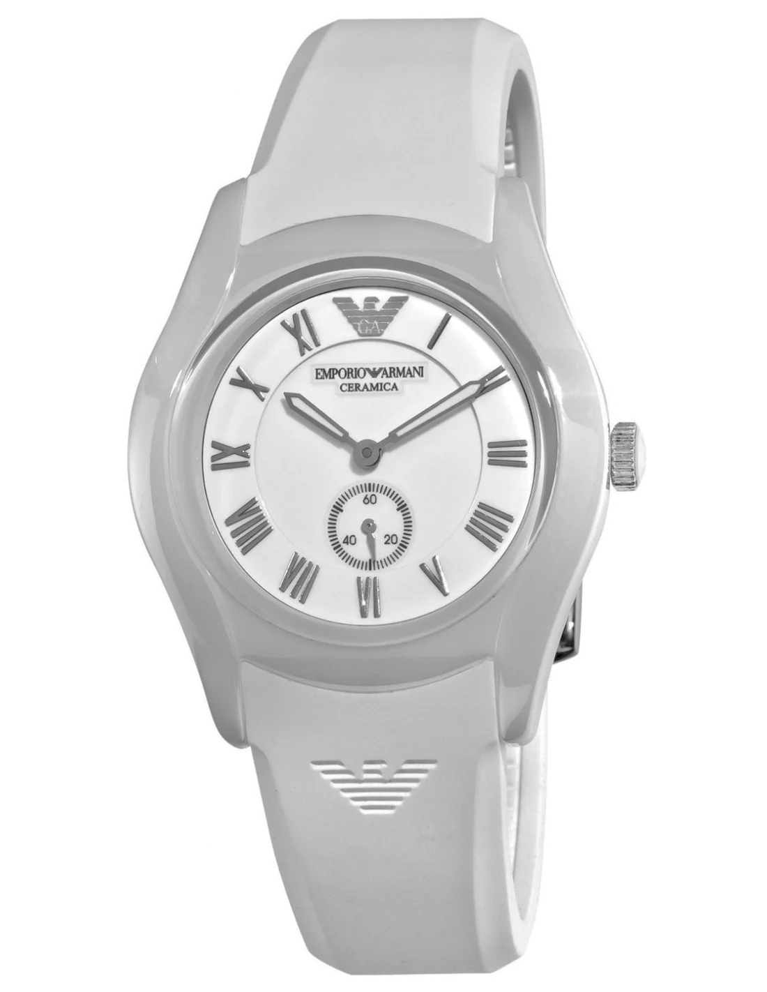 Montre Emporio Armani AR1433 pour Femme - Cadran et Boîtier Céramique Blanc, Bracelet Silicone