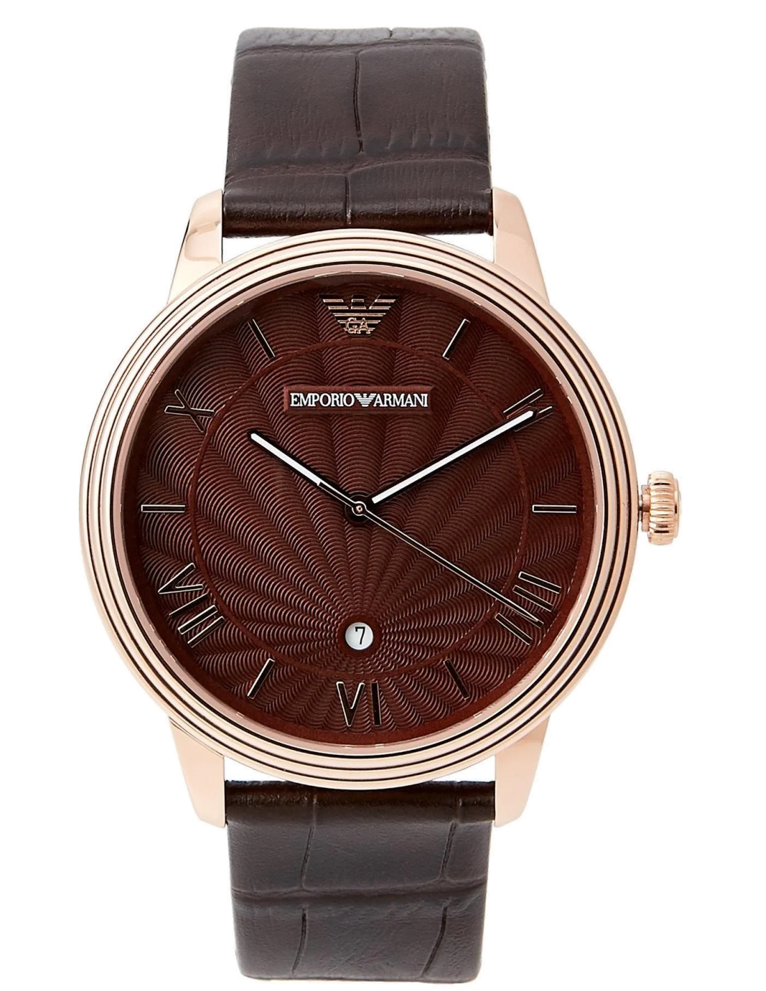 Montre Homme Emporio Armani AR1613 Cadran Noir Boîtier Or Bracelet Cuir Marron