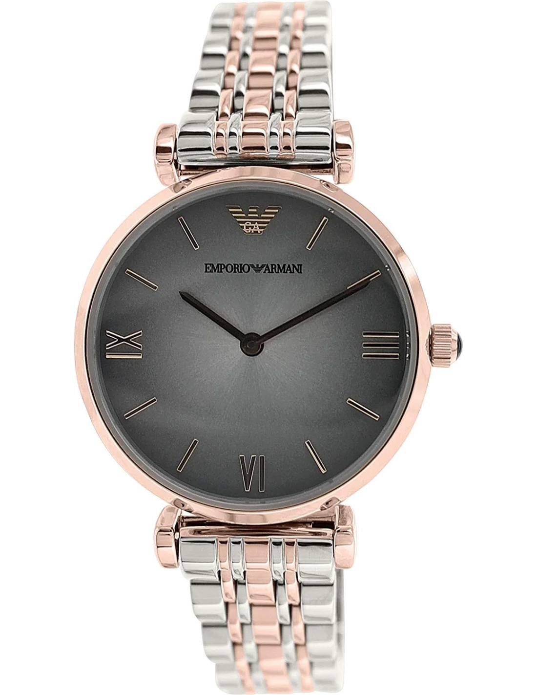 Montre Femme Emporio Armani AR1725 - Cadran Gris, Bracelet Acier Bicolore Argent et Or Rose