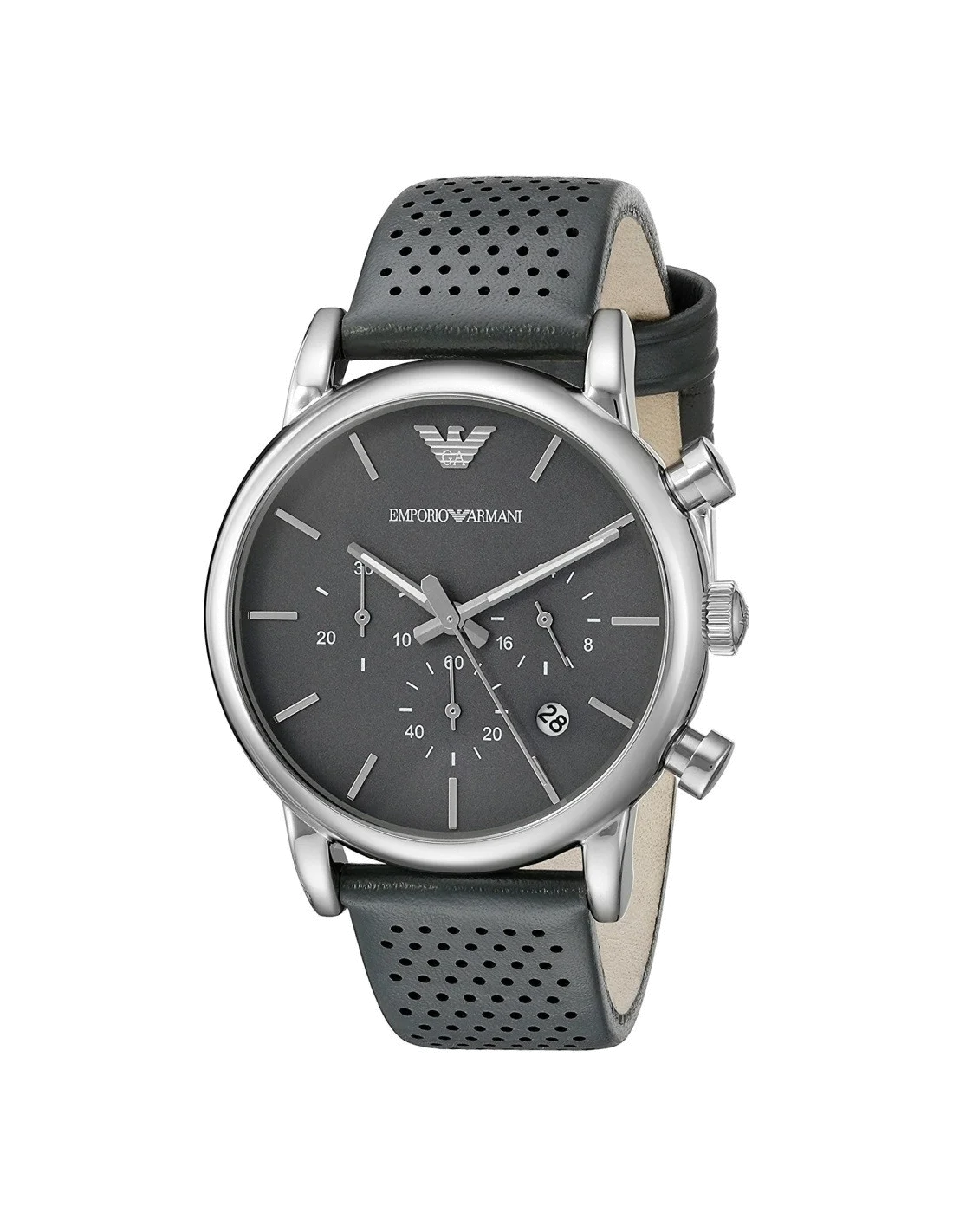 Montre Homme Emporio Armani Classic AR1735 Cadran Gris Bracelet Cuir Perforé Gris