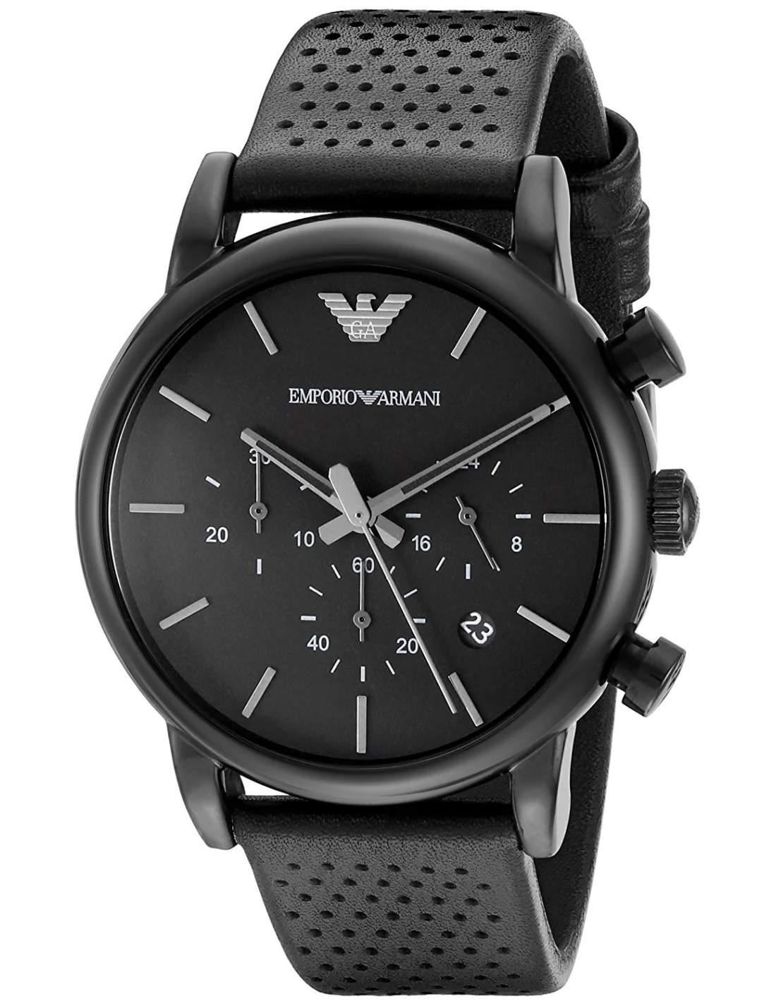 Montre Homme Emporio Armani Classic AR1737 - Cadran et boîtier noir, bracelet cuir perforé
