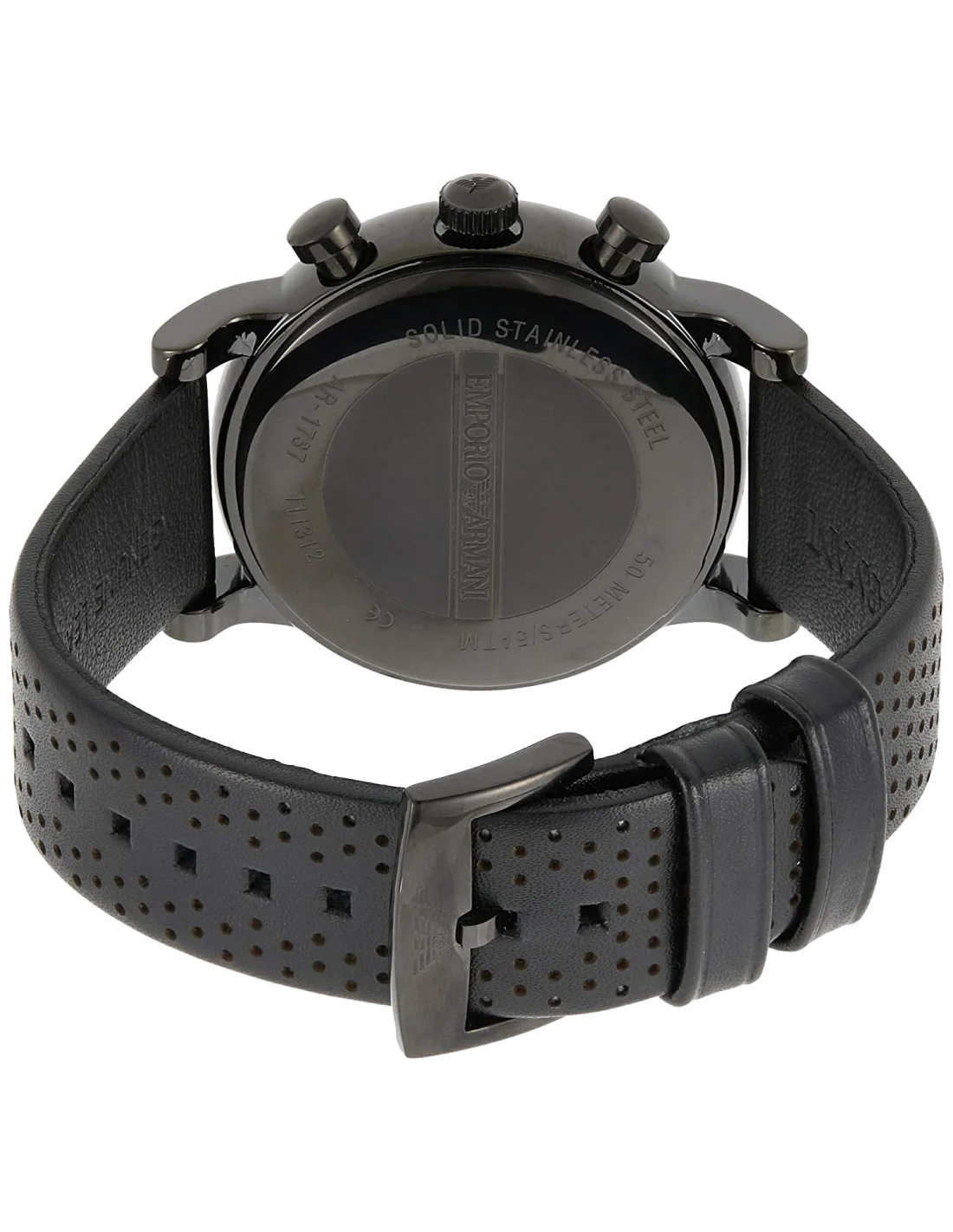 Montre Homme Emporio Armani Classic AR1737 - Cadran et boîtier noir, bracelet cuir perforé vue 3