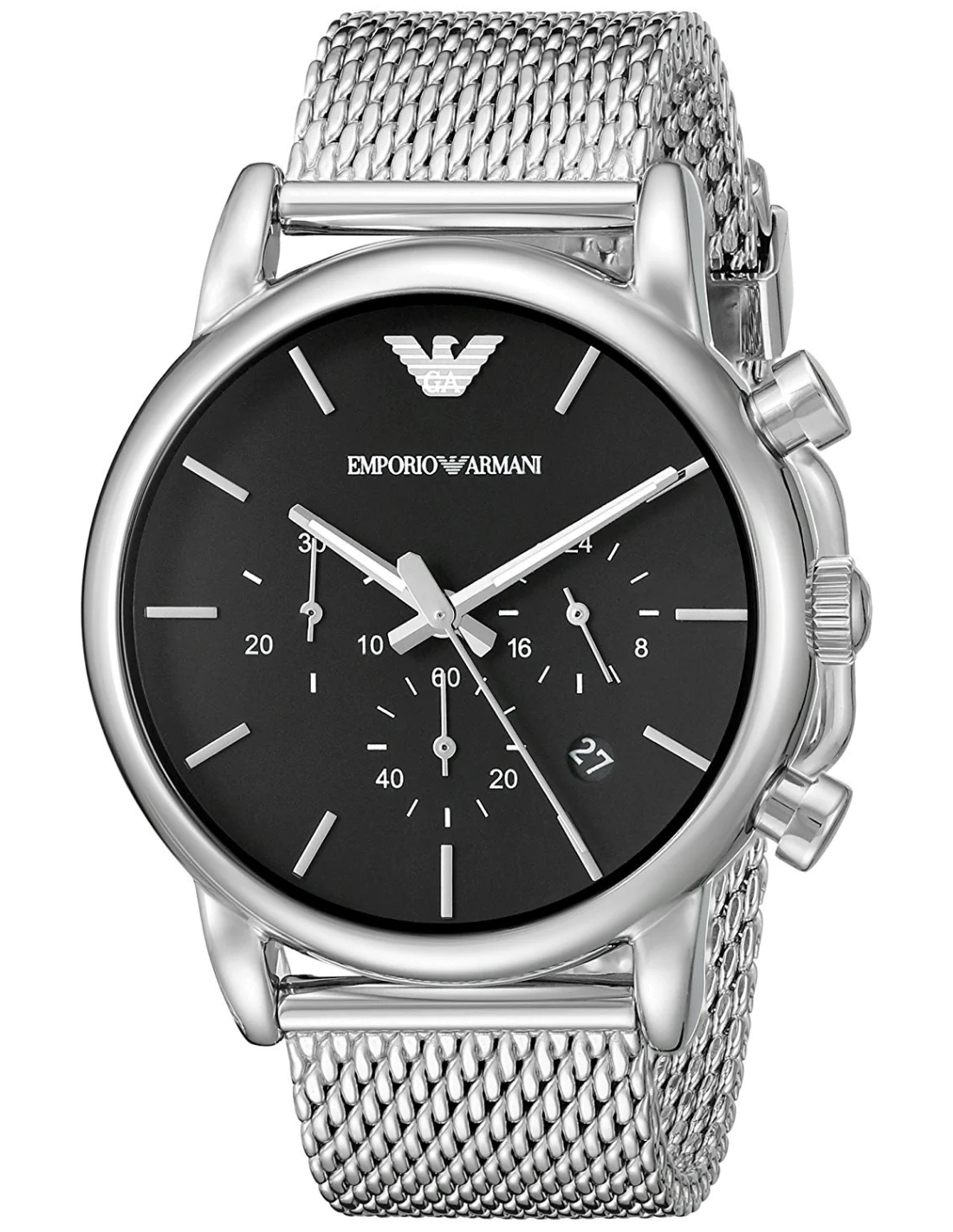 Montre Homme Emporio Armani Classic AR1811 Cadran Noir et Bracelet Maille Milanaise Argent