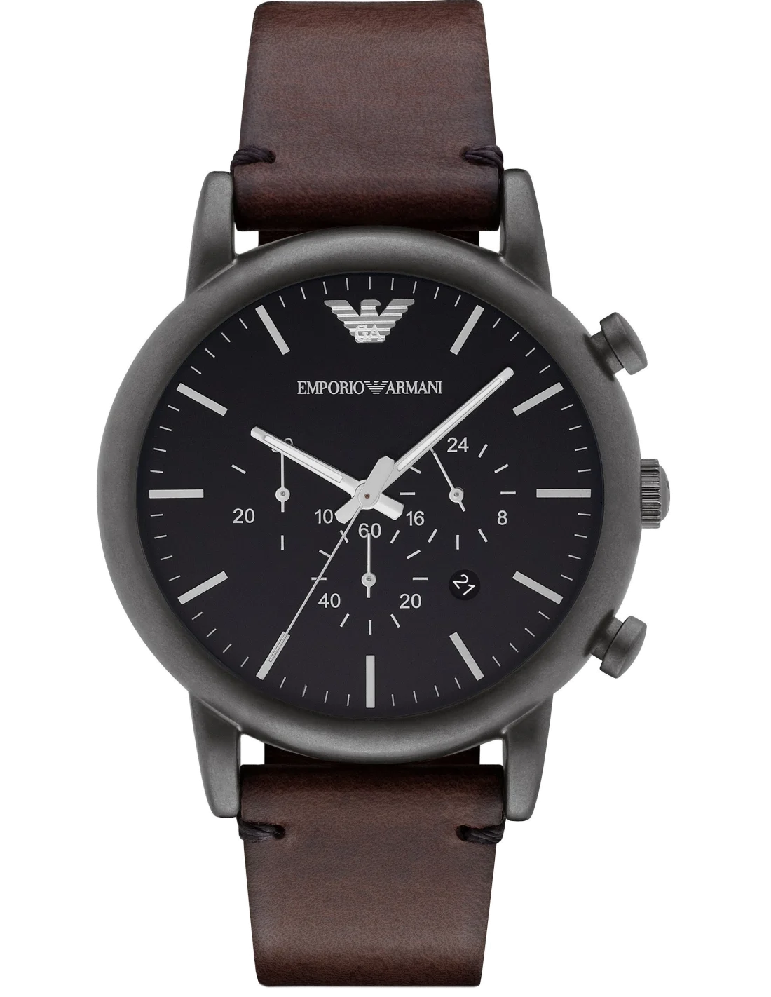 Montre Homme Emporio Armani AR1919 - Cadran Argenté, Bracelet Cuir Marron