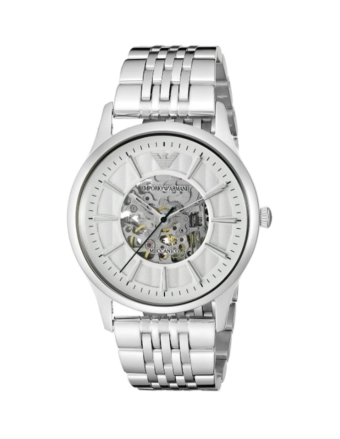 Montre Homme Emporio Armani AR1945 Meccanico Cadran Squelette Acier Argent