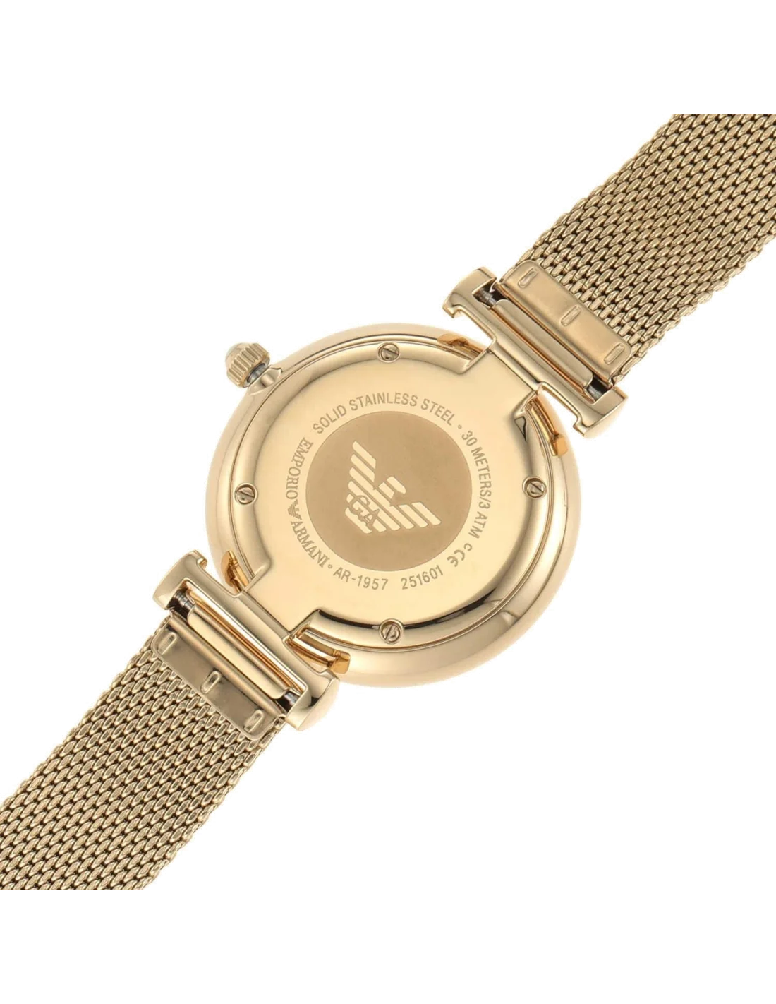 Montre Femme Emporio Armani AR1957 Cadran Argent Bracelet Maille Milanaise Doré vue 4