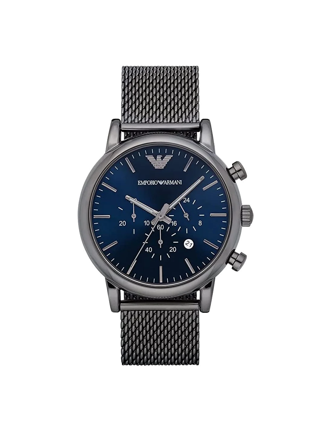 Montre Homme Emporio Armani Luigi AR1979 Cadran Bleu Boîtier Gris Maille Milanaise