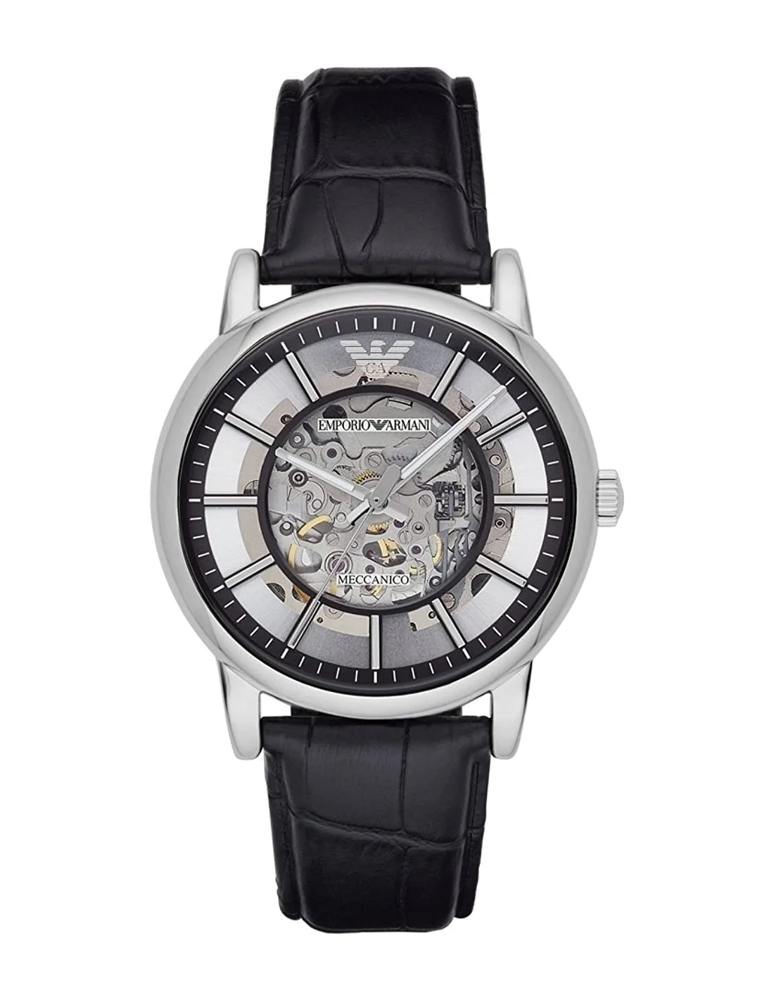 Montre Homme Emporio Armani AR1981 Squelette Automatique Acier Argent & Cuir Noir