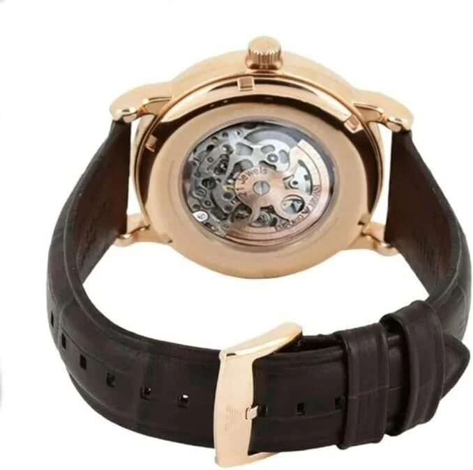 Montre Homme Emporio Armani AR1983 Automatique Squelette, Boîtier Or Rose, Cadran Argent, Bracelet Cuir Marron vue 3