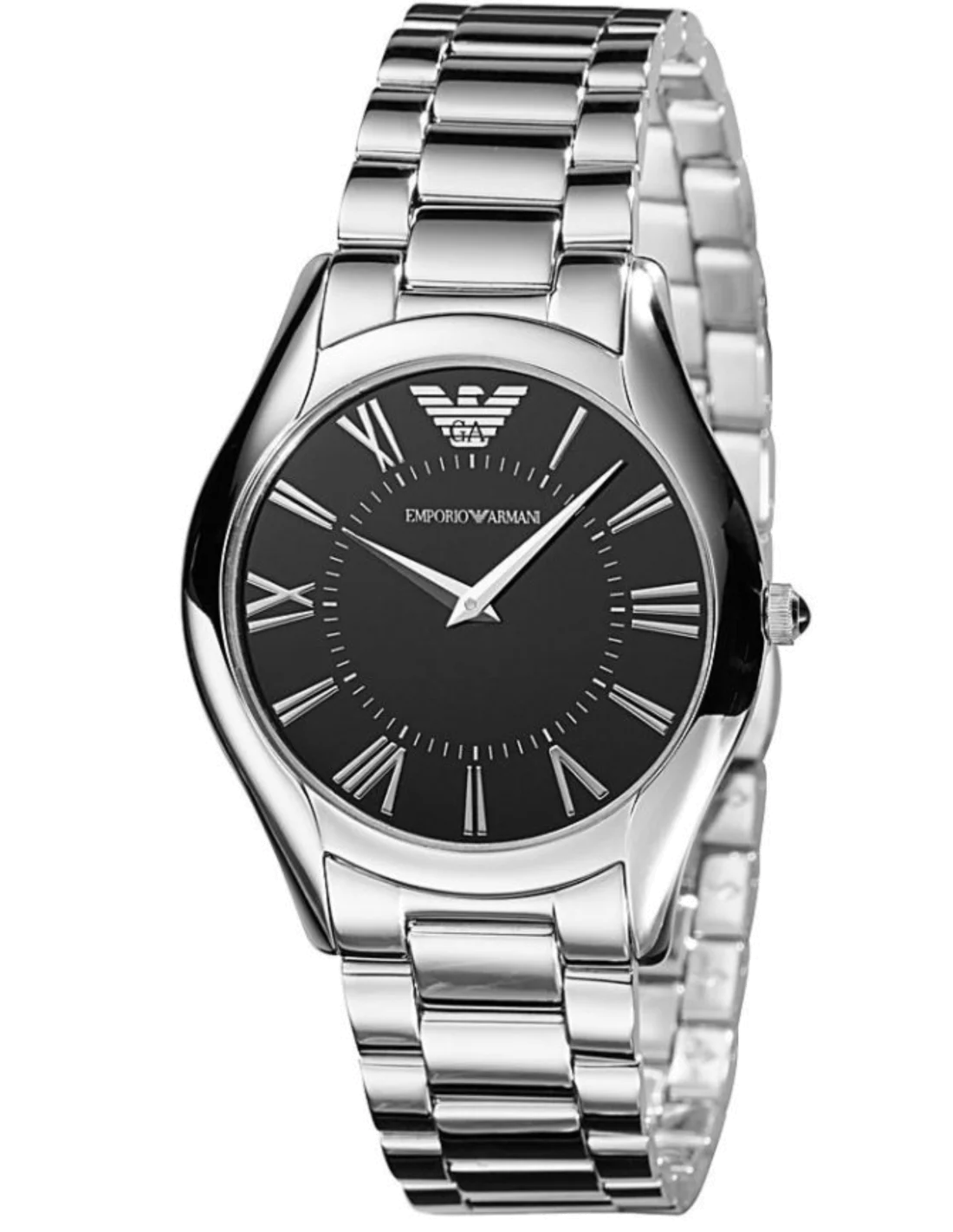 Montre Homme Emporio Armani AR2023 Super Slim, Cadran Noir, Bracelet Acier Argenté