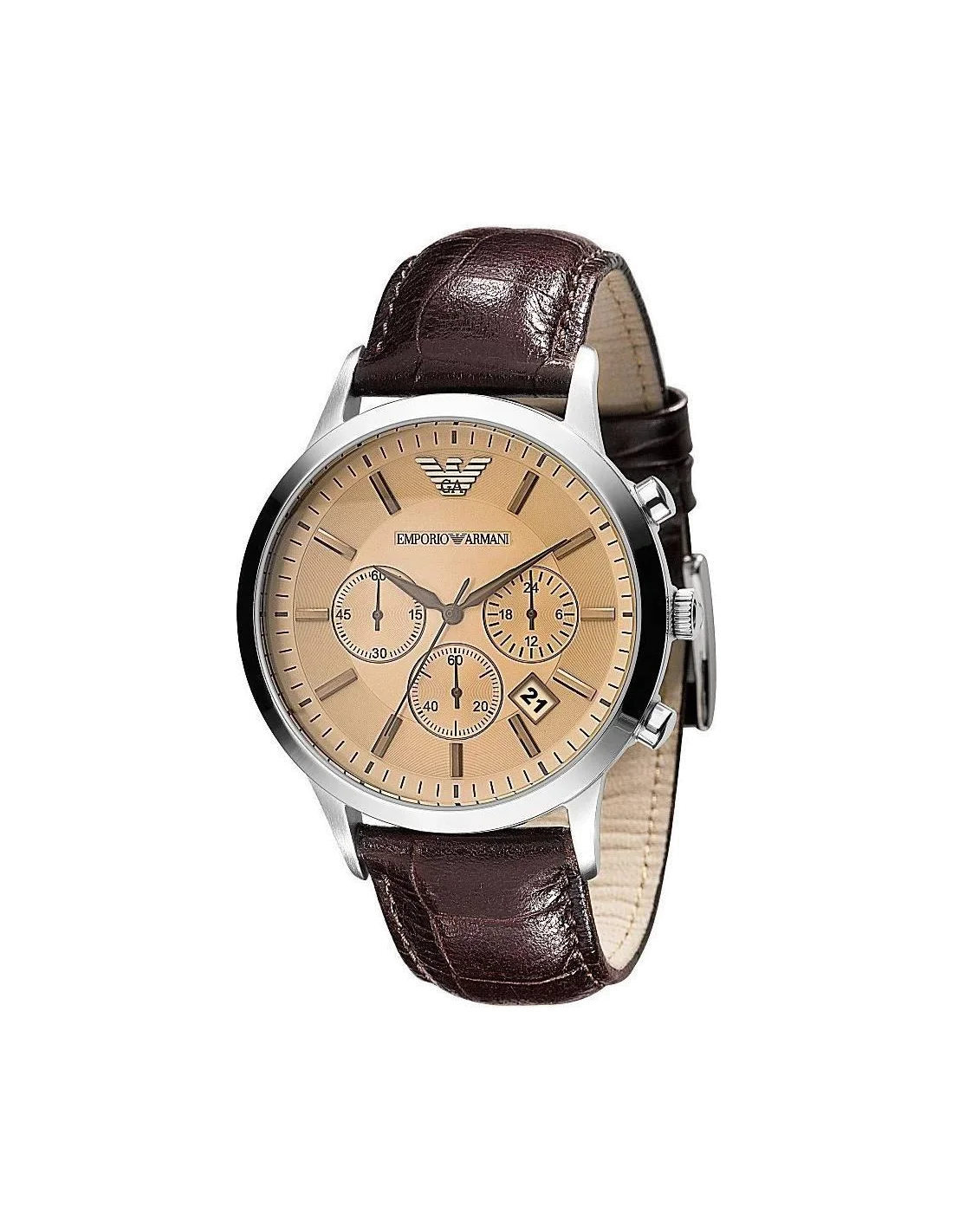 Montre Homme Emporio Armani AR2433 Acier Argenté Cadran Marron Bracelet Cuir