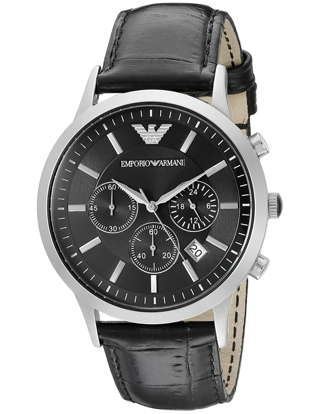 Montre Homme Emporio Armani AR2447 - Chronographe Cadran Noir sur Bracelet Cuir