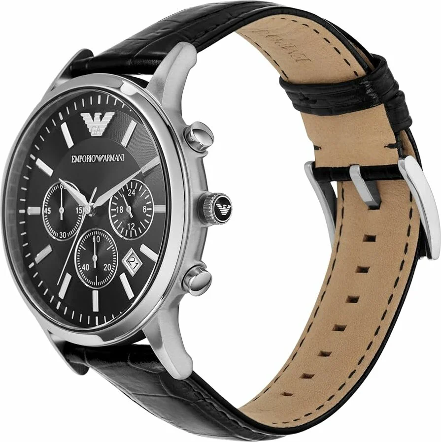 Montre Homme Emporio Armani AR2447 - Chronographe Cadran Noir sur Bracelet Cuir vue 2