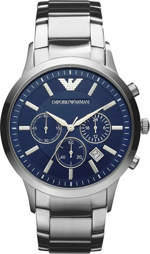 Montre Homme Emporio Armani Renato AR2448, Cadran Bleu Soleillé, Bracelet Acier