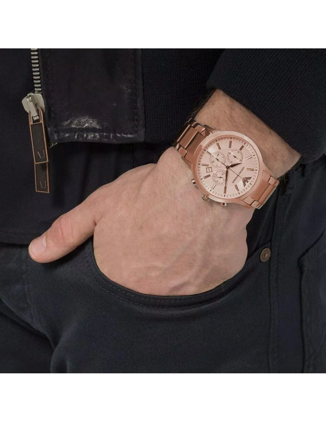 Montre Emporio Armani AR2452 Chronographe Homme Acier Or Rose vue 2