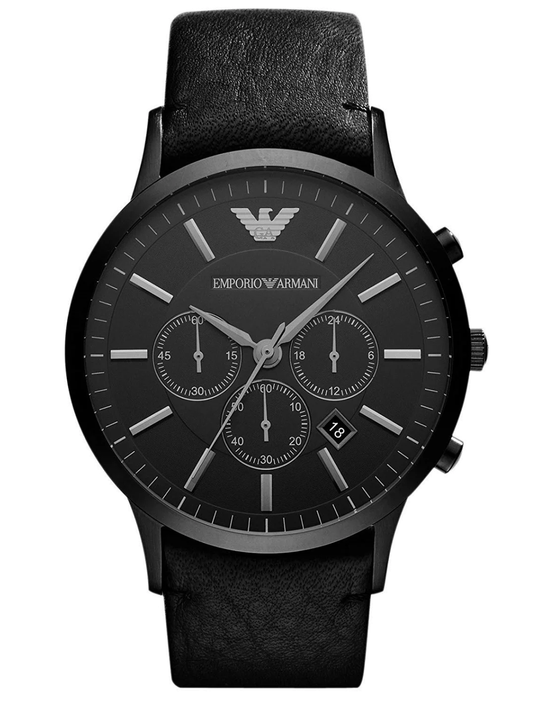 Montre Homme Emporio Armani AR2461 Chronomètre - Cadran et Boîtier Noir, Bracelet Cuir