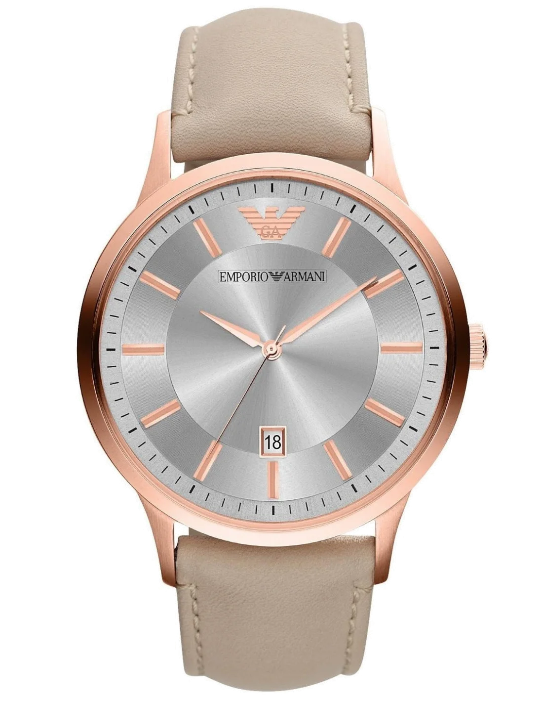 Chronographe Emporio Armani AR2464 Homme - Boîtier Or Rose, Cadran Gris, Bracelet Cuir Beige