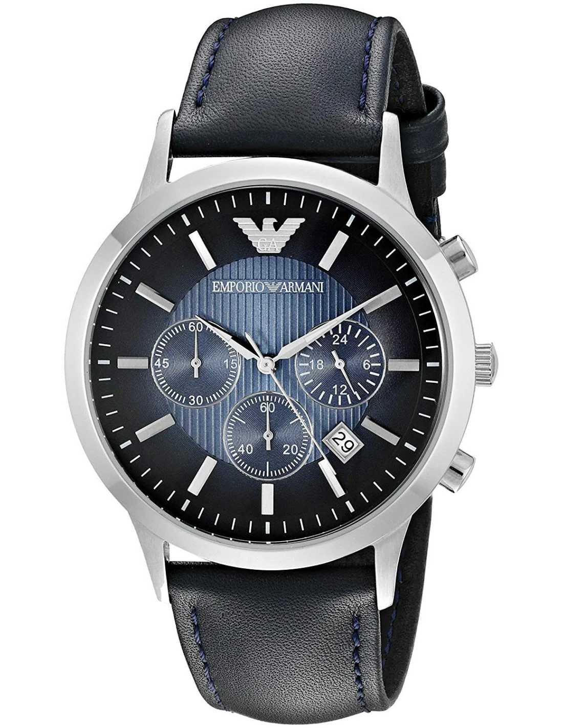 Montre Homme Emporio Armani Classic AR2473 Cadran Bleu Bracelet Cuir Perforé
