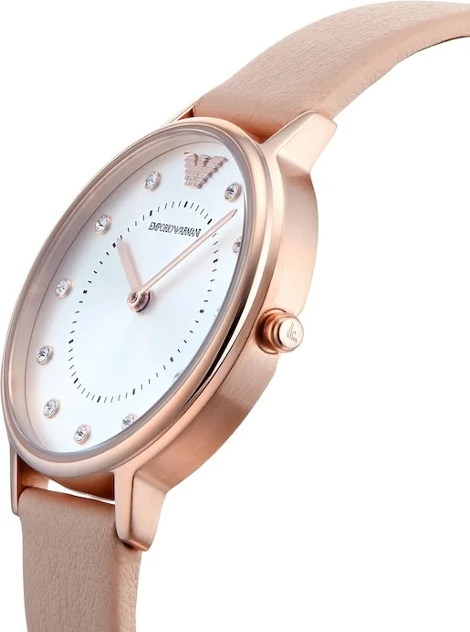 Montre Femme Emporio Armani AR2510 Boîtier Or Rose Cadran Argent Bracelet Cuir Nude vue 2