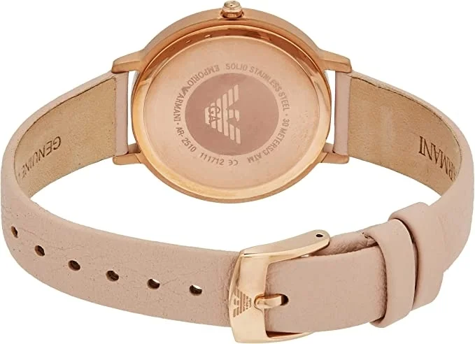 Montre Femme Emporio Armani AR2510 Boîtier Or Rose Cadran Argent Bracelet Cuir Nude vue 3