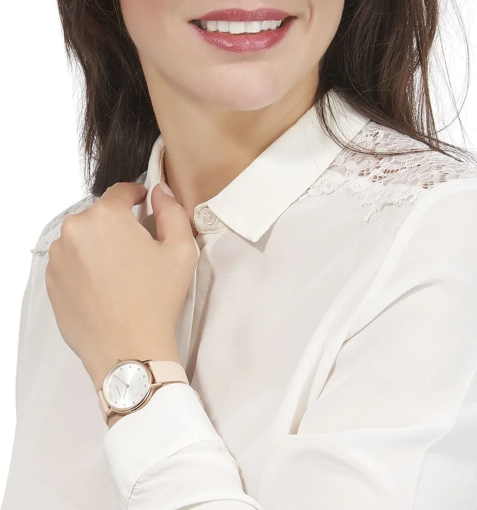 Montre Femme Emporio Armani AR2510 Boîtier Or Rose Cadran Argent Bracelet Cuir Nude vue 4