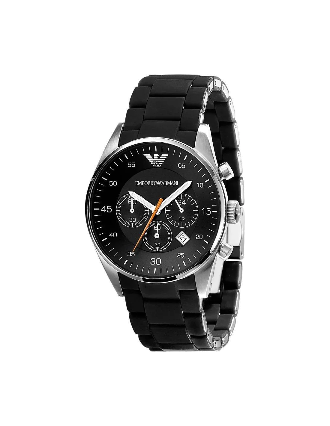 Montre Homme Emporio Armani AR5858 - Cadran Noir, Bracelet Silicone Noir, Trotteuse Orange