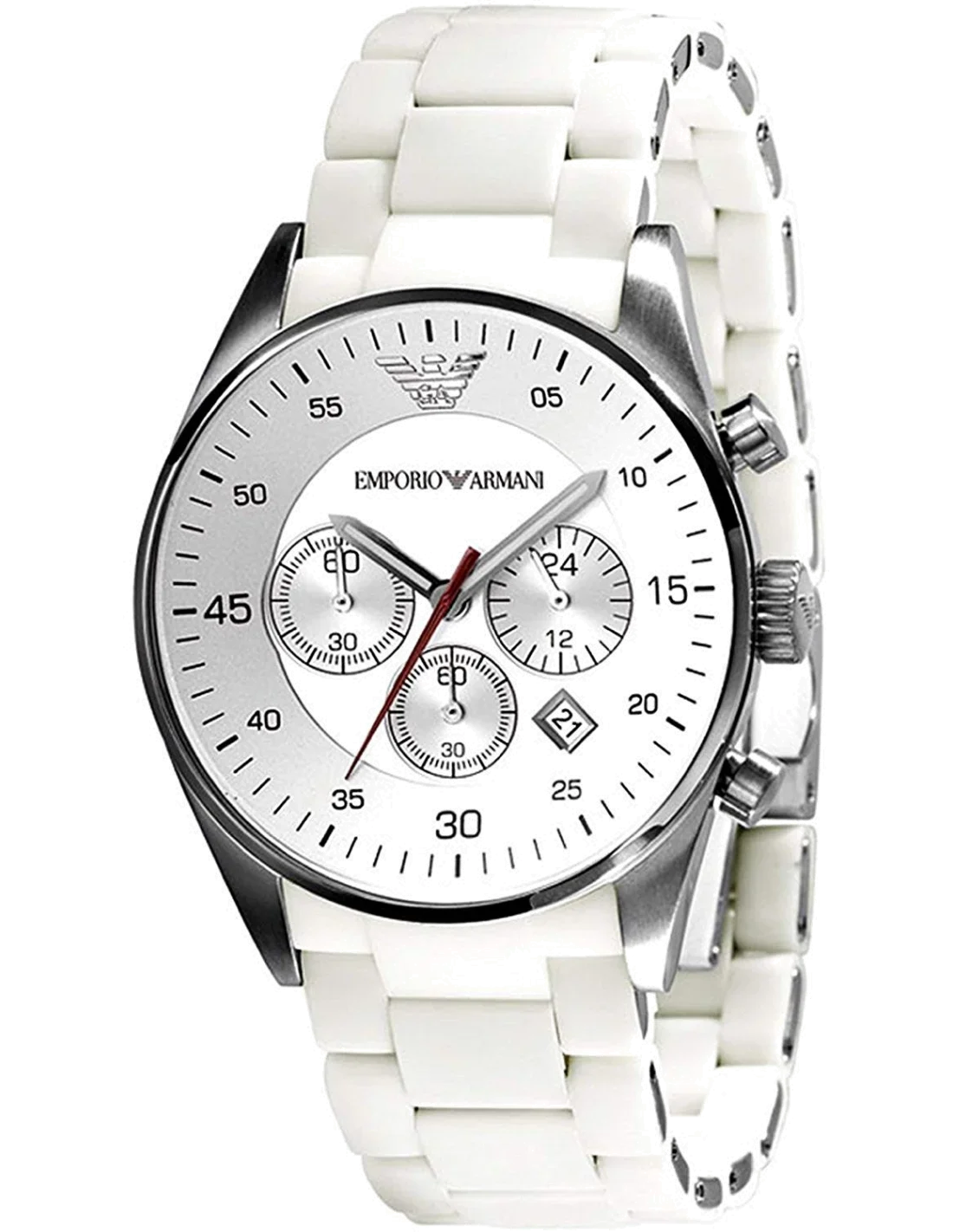 Montre Homme Emporio Armani Tazio AR5859 - Cadran Argent, Bracelet Silicone Blanc