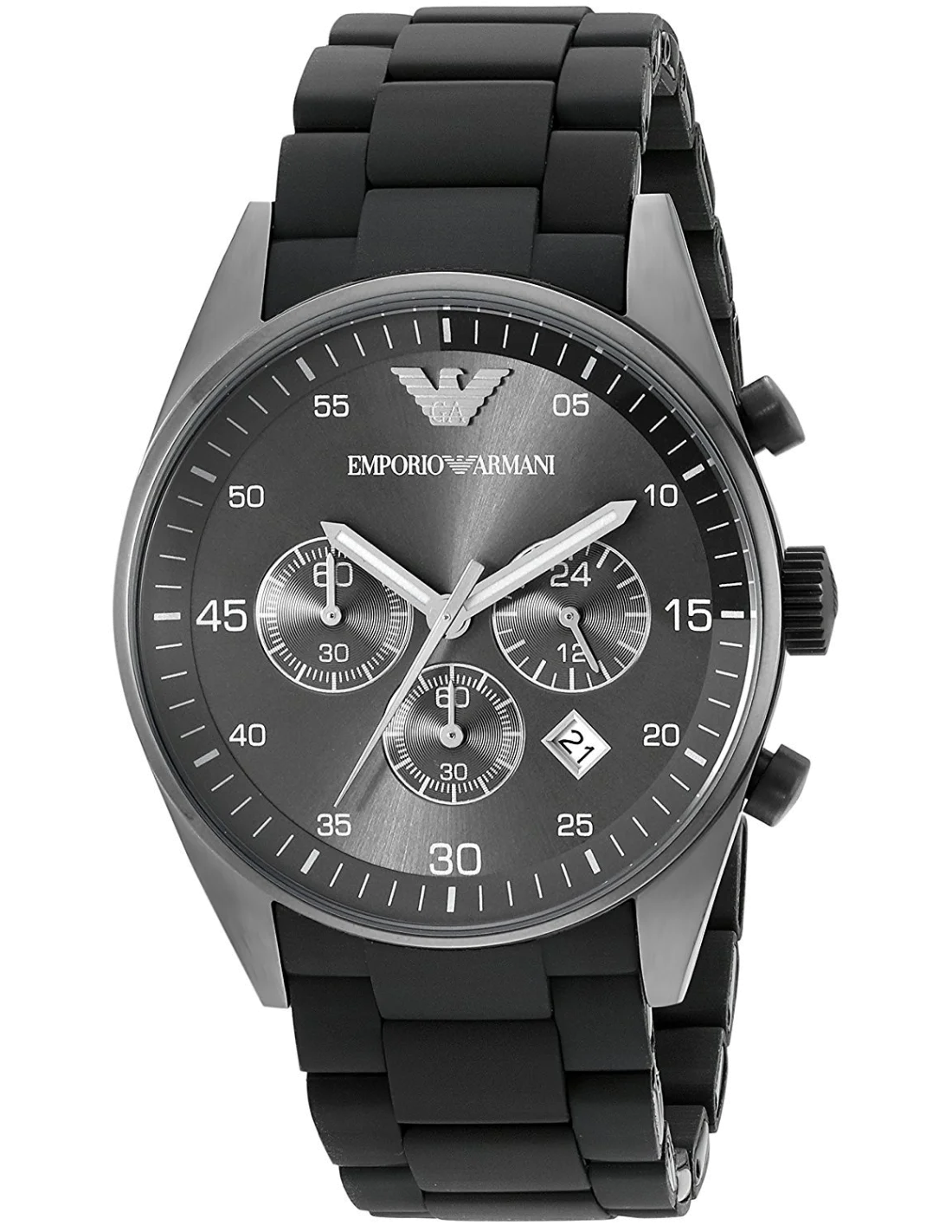 Montre Homme Emporio Armani AR5889 Chronographe Cadran Gris Bracelet Silicone Noir
