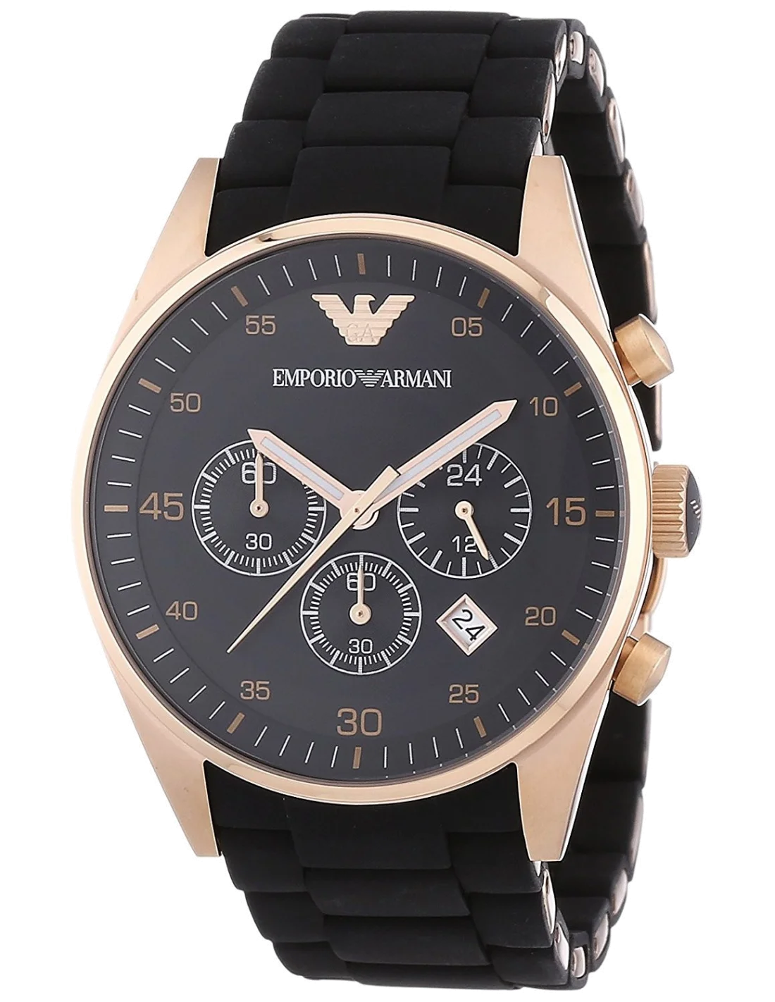 Montre Homme Emporio Armani AR5905 Chronographe Acier Rose Gold & Bracelet Silicone Noir
