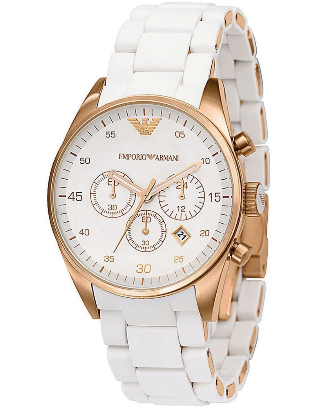 Montre Femme Emporio Armani AR5920 Chronographe Cadran Blanc Bracelet Silicone Blanc