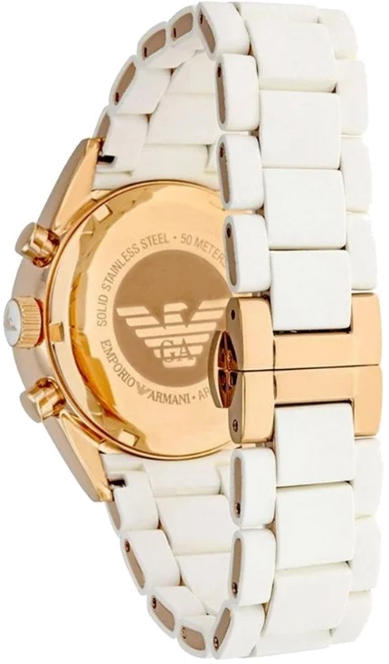 Montre Femme Emporio Armani AR5920 Chronographe Cadran Blanc Bracelet Silicone Blanc vue 2