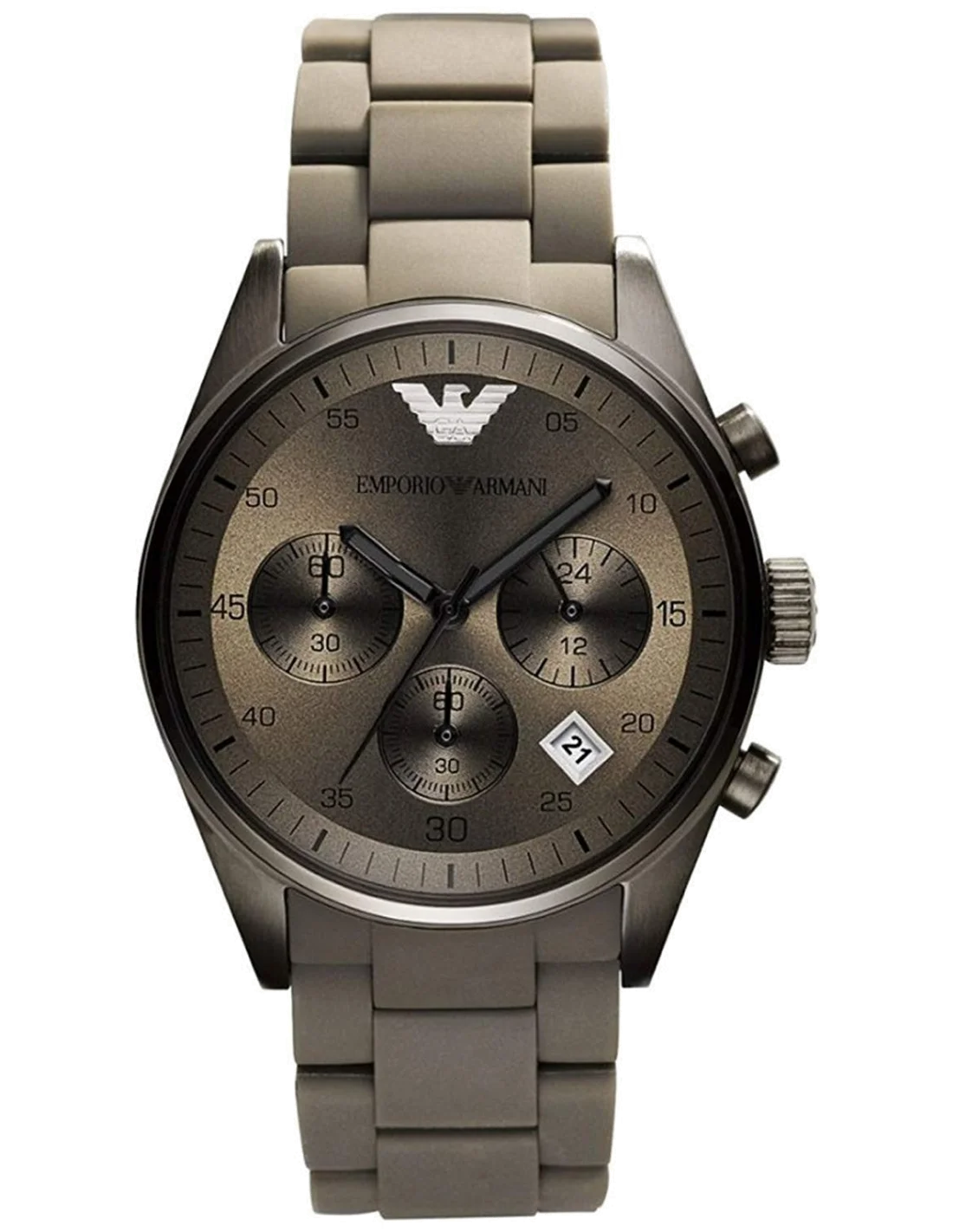 Montre Homme Emporio Armani Sportivo Chronographe AR5950 Acier et Silicone Noir Cadran Marron