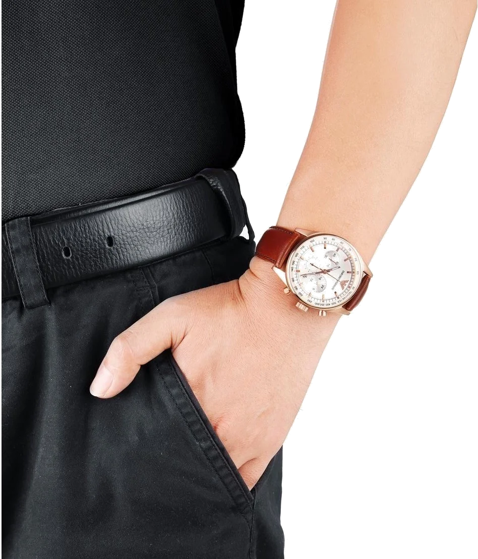 Montre Emporio Armani Sportivo AR5996 pour Femme, Cadran Nacre, Boîtier Or Rose, Bracelet Cuir Marron vue 3