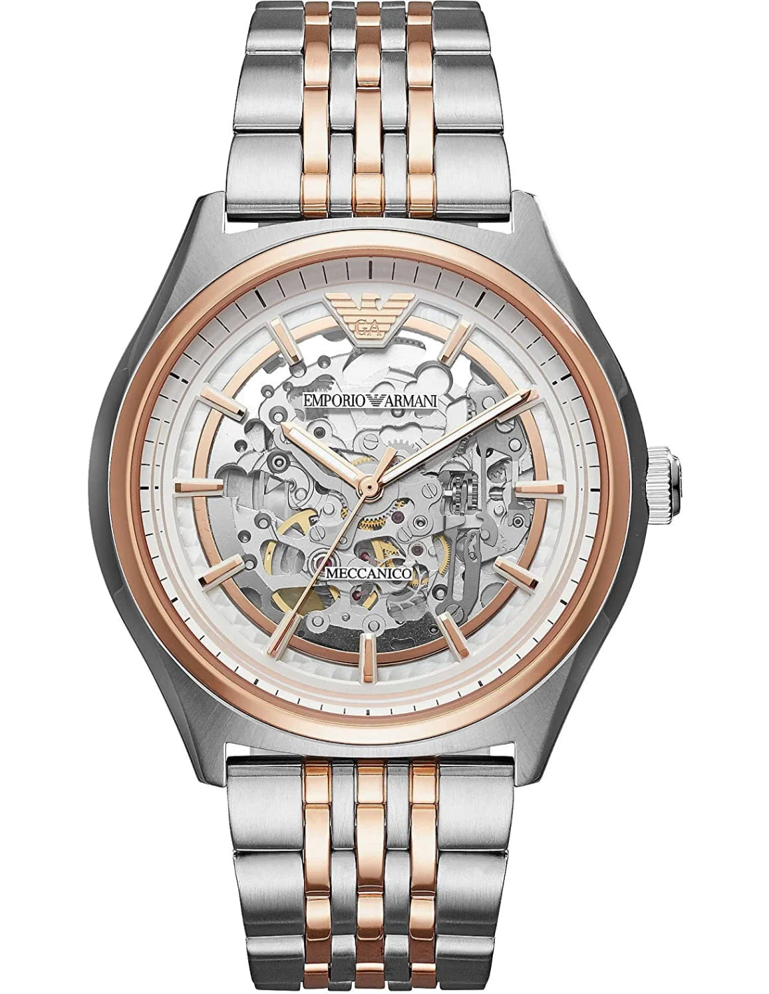 Montre Homme Emporio Armani AR60002 Automatique Squelette Argent et Or Rose